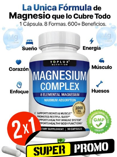 Magnesio Complex ® 8 en 1 Mejora el sueño, reduce el estrés y fortalece músculos y huesos .